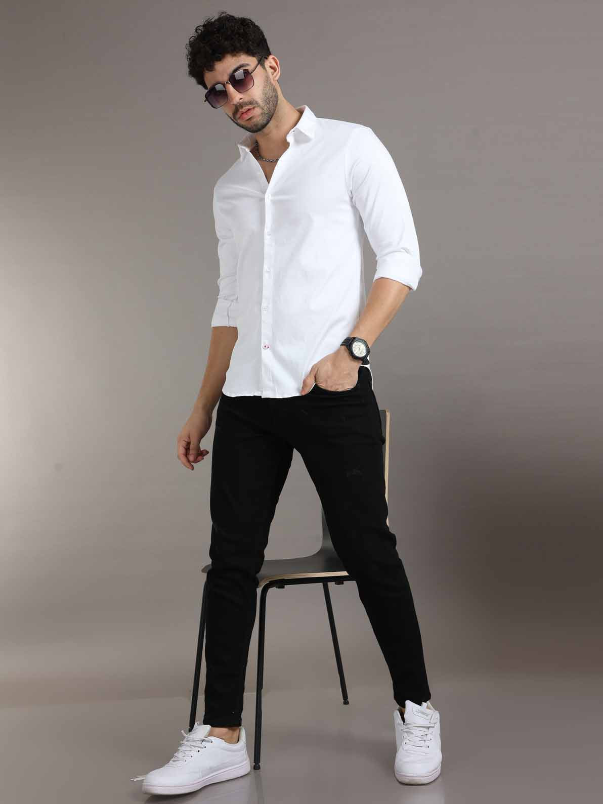 Plain white shirt for men - Black Denim