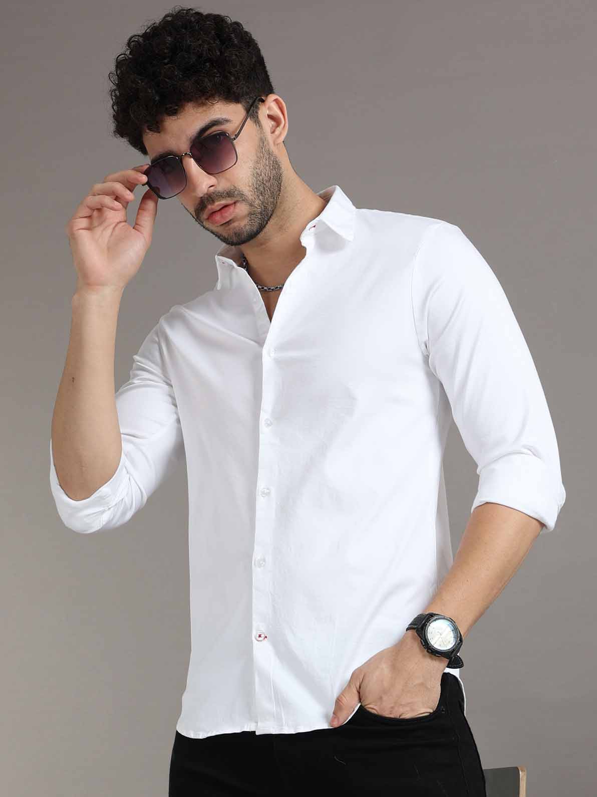 Plain white shirt for men - Black Denim