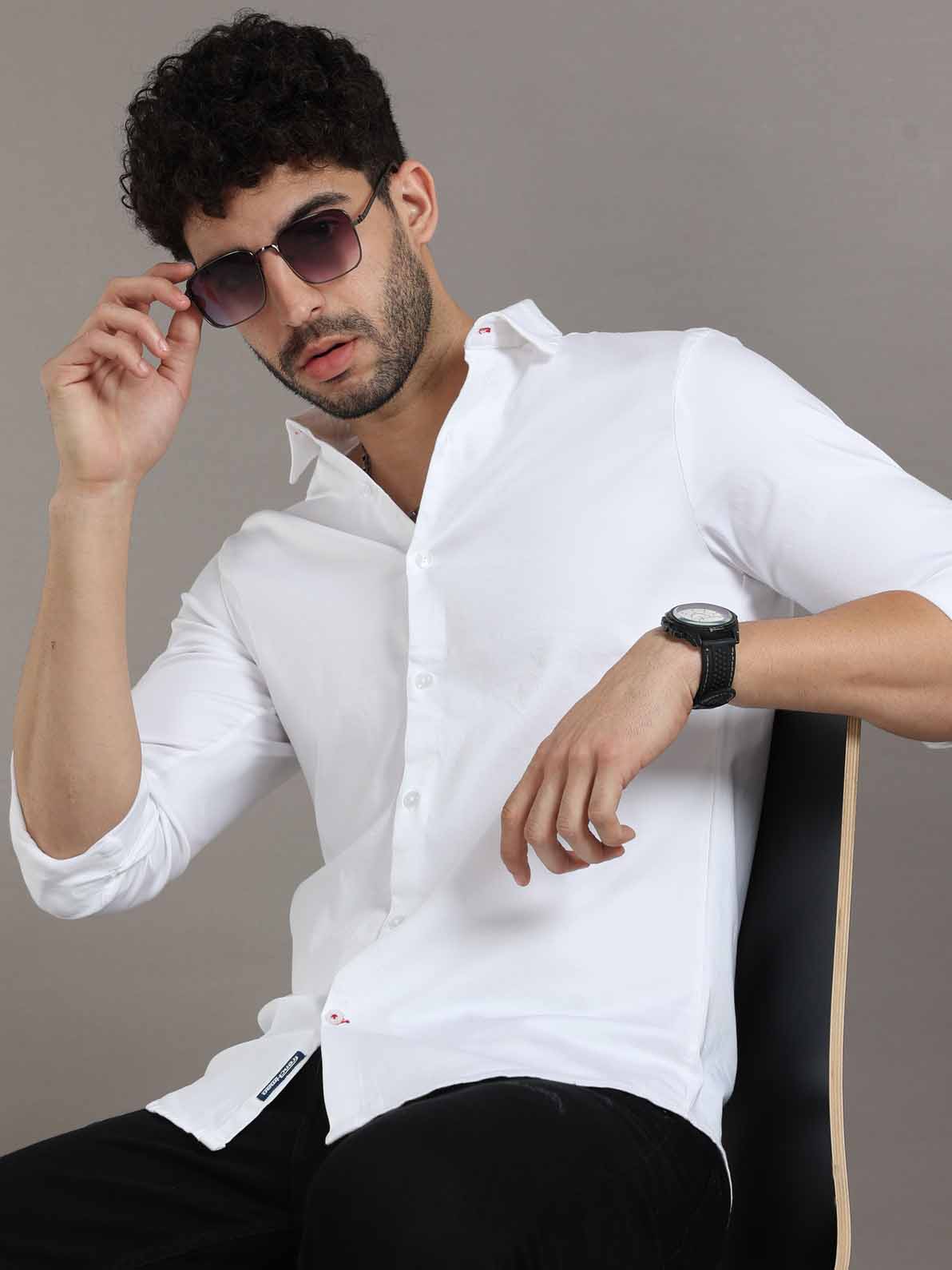 Plain white shirt for men - Black Denim