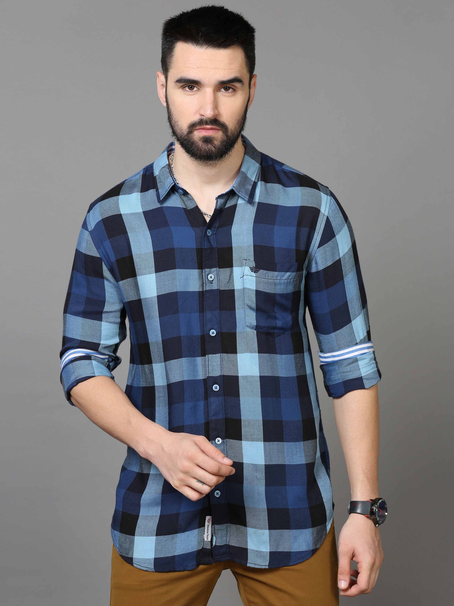 Blue & White Check Shirt for Men 