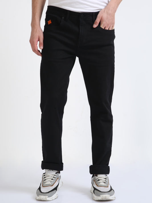 Slim Fit Mid Rise Black Jeans for Men