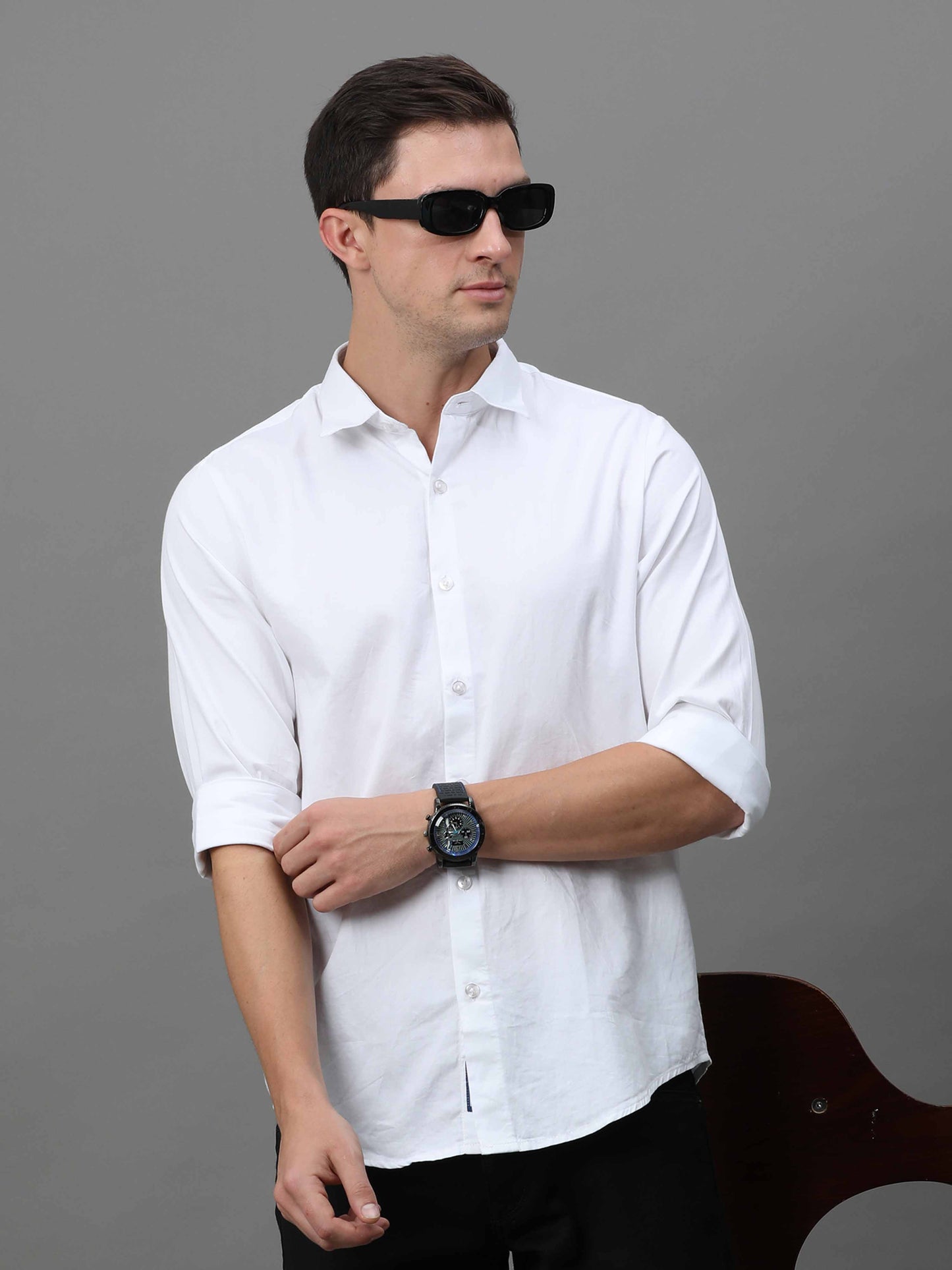 Classic Fit Cotton White satin Shirt for men