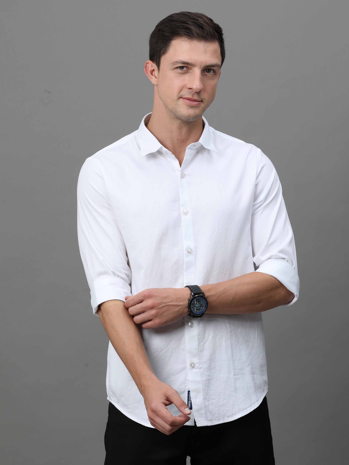 Classic Fit Cotton White satin Shirt for men