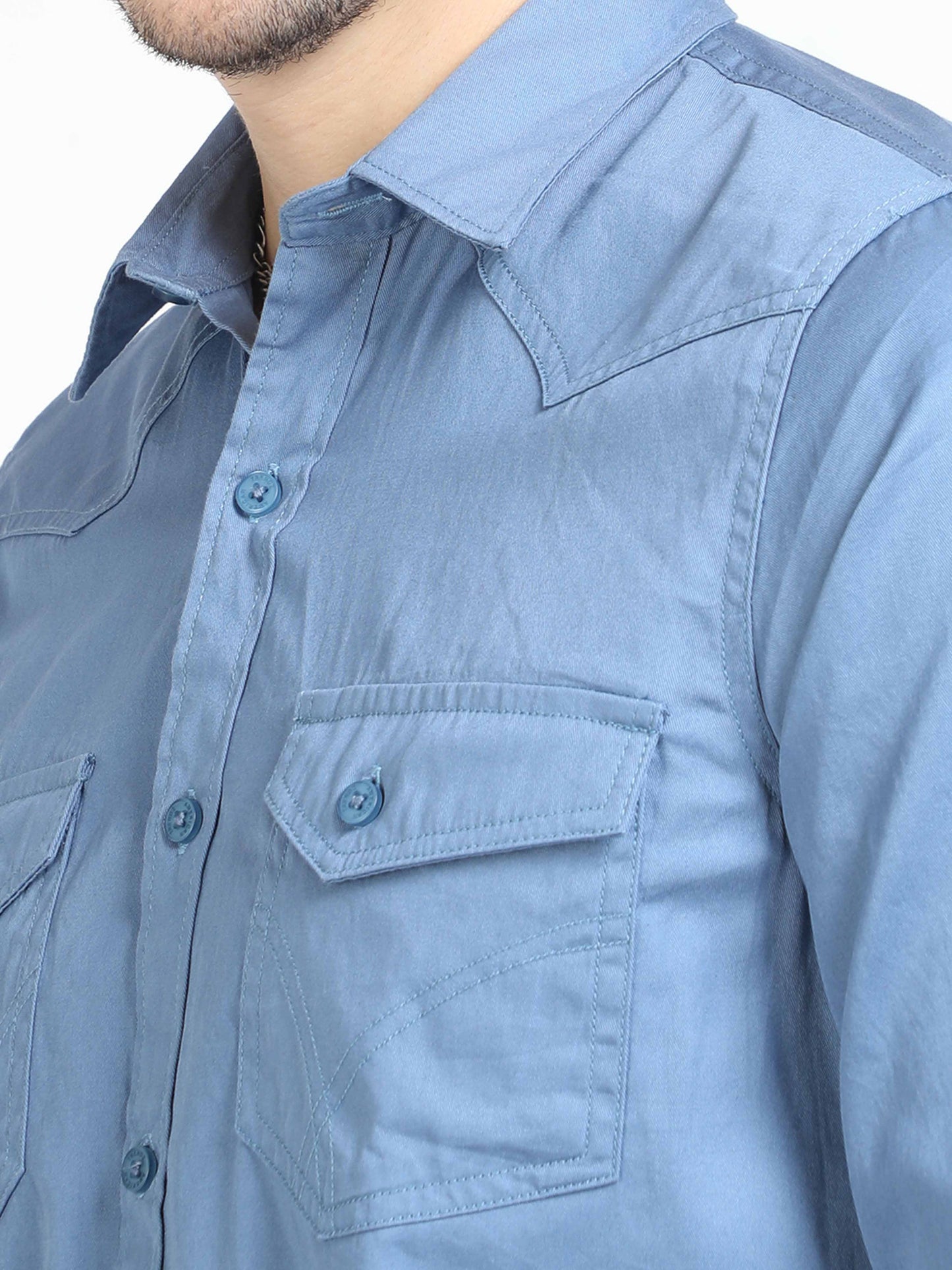 Pale Blue Double Pocket Shirt for Men