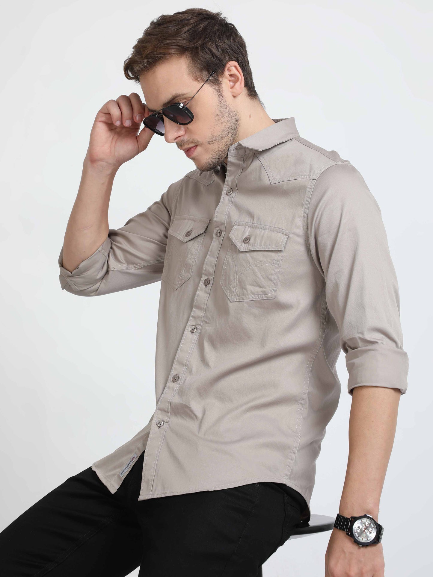  Mens Grey Double Pocket Shirt 