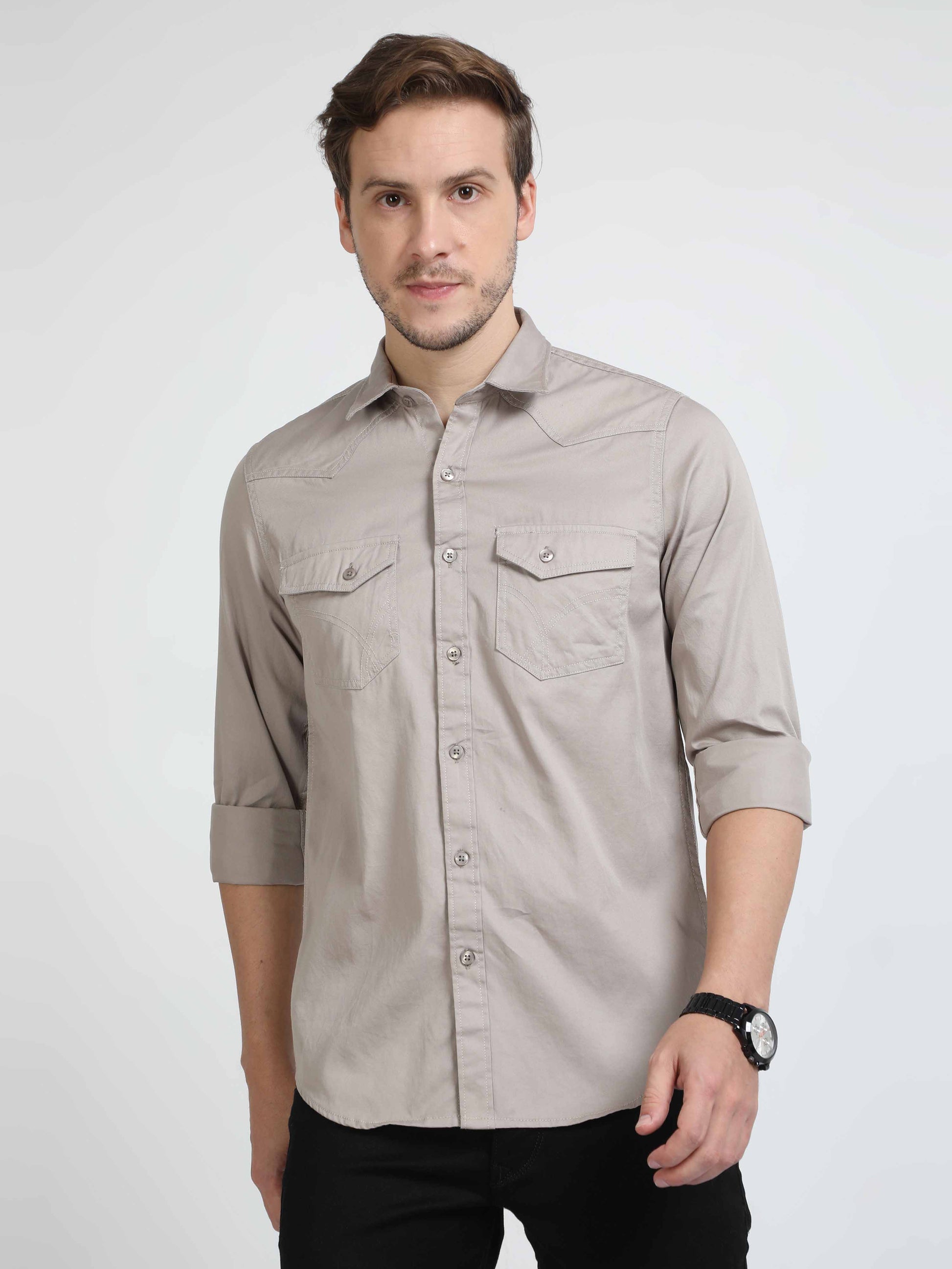  Mens Grey Double Pocket Shirt 