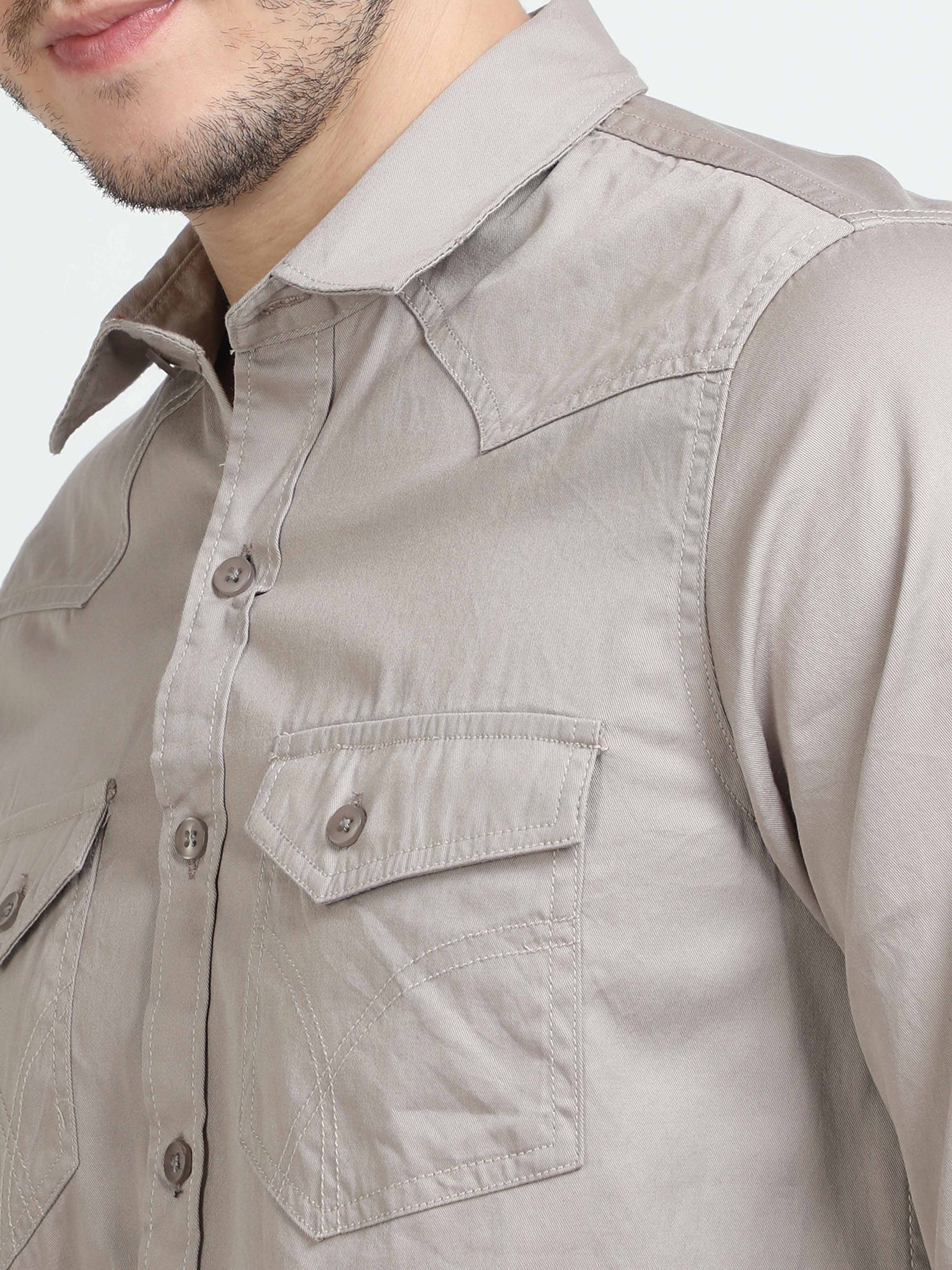  Mens Grey Double Pocket Shirt 