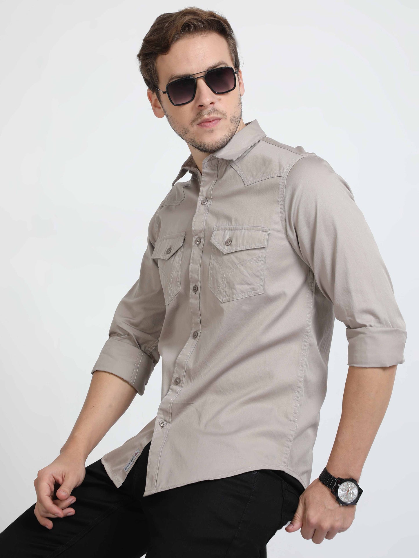  Mens Grey Double Pocket Shirt 