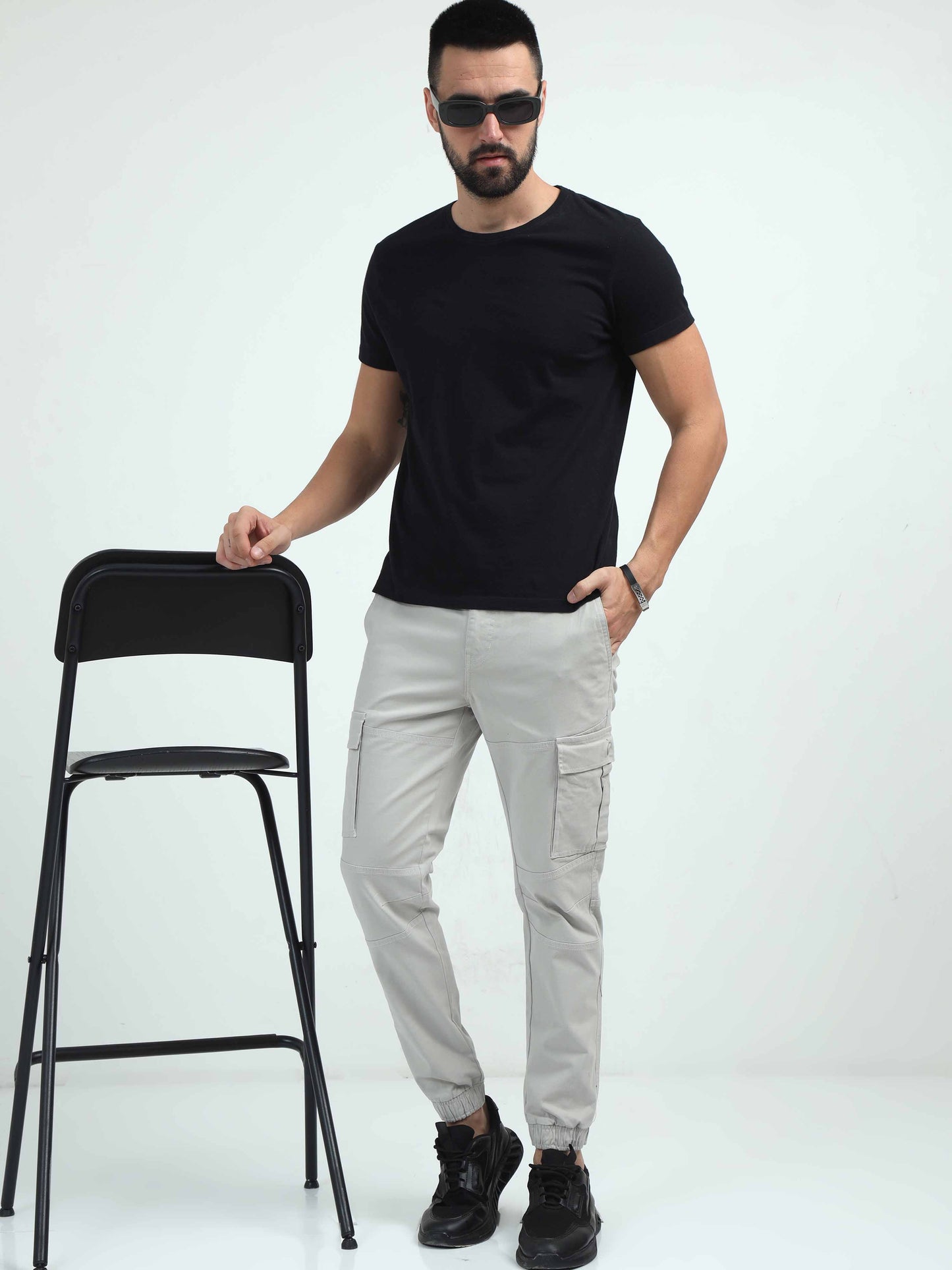 Mens Grey Cargo Trousers